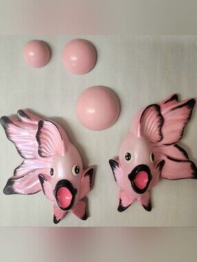 Pink & Black Chalkware Fish Wall Accents - Playful Coastal Décor